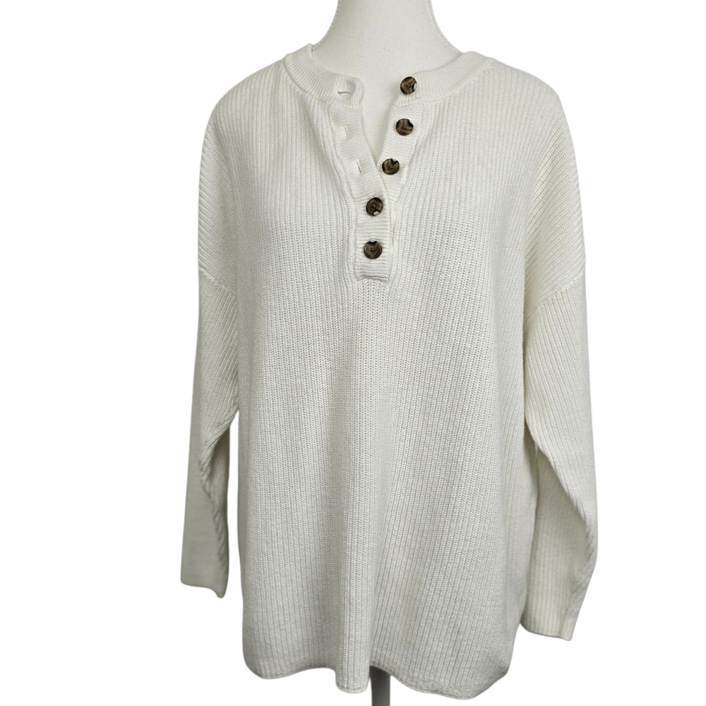 Aerie White Henley Cable Knit Sweater Size M